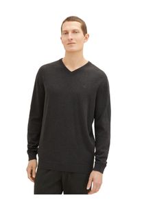 Tom Tailor Herren V-Ausschnitt-Pullover, schwarz, casual, Gr. M, Strick, Obermaterial: 100% Baumwolle, Pullover, mit kleiner Logo-Stickerei