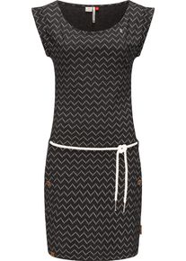 Ragwear Damen Jerseykleid "Tag Zig Zag", grau, modisch, Gr. XL, 100% Baumwolle, Kleider, stylisches Shirtkleid mit coolem Print u. Bindekordel