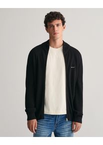 Gant Herren Strickjacke "COTTON PIQUE ZIP CARDIGAN", schwarz, casual, Gr. M, Strick, Obermaterial: 100% Baumwolle, Strickjacken, mit Logostickerei