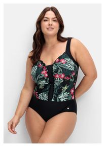 sheego Damen Badeanzug "Große Größen", schwarz, Gr. 40, bedruckt, Polyamid, Xtra Life LYCRA, Badeanzüge, mit Rüschen und Softcups