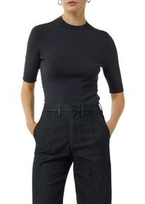 comma, COMMA Damen Kurzarmpullover, blau, Gr. 42, unifarben, Feinstrick, Obermaterial: 80% Viskose, 20% Polyamid, Pullover, mit Stehkragen
