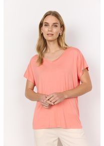 soyaconcept Damen V-Shirt "SC-MARICA 32"peach pink, casual, Gr. M, unifarben, Jersey, Obermaterial: 93% Lyocell, 7% Elasthan, Shirts