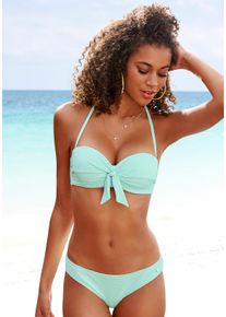 Lascana Damen Bügel-Bandeau-Bikini-Top "Cana", blau, Gr. 34, unifarben, strukturiert, Recycling-Polyamid, Bikini-Oberteile, mit Schleife vorne