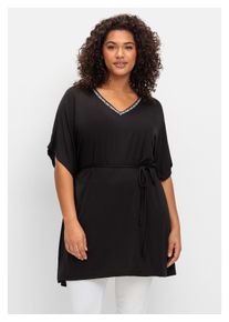 sheego Damen Zipfelshirt "Große Größen", schwarz, feminin, Gr. 44, unifarben, Obermaterial: 95% Viskose (LENZING ECOVERO), 5% Elasthan, Shirts, mit
