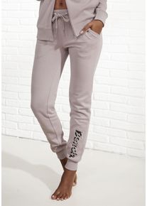 Damen Sweatpants, BENCH. LOUNGEWEAR, Gr. 48, rosa, Interlock, Obermaterial: 60% Baumwolle, 40% Polyester, unifarben, bestickt, Basic, Hosen, mit
