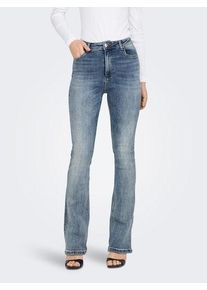 Only Damen Bootcut-Jeans "ONLMILA HW FLARED DNM BJ13994 NOOS", blau, modisch, Gr. 27, Abriebeffekte, Denim/Jeans, Obermaterial: 94% Baumwolle, 4%