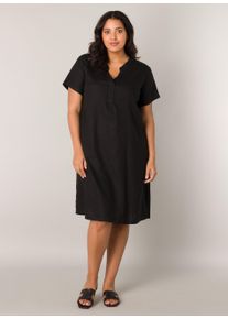 Damen Tunikakleid "Yacinthe", schwarz, casual, Gr. 44, Base Level Curvy, Web, Obermaterial: 55% Leinen, 45% Viskose, Kleider, mit Leinen