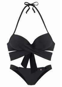 s.Oliver Damen Push-Up-Bikini, schwarz, Gr. 36, unifarben, Recycling-Polyamid, Bikini-Sets, mit zusätzlichen Bindebändern