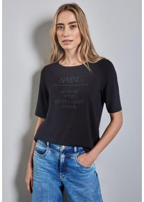 Street One Damen T-Shirt, lila, casual, Gr. 36, bedruckt, Stoff, 76% Viskose, 20% Modal, 4% Elasthan, Shirts, Rundhalsausschnitt