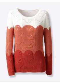 Inspirationen Damen Strickpullover "Pullover", orange, Gr. 46, gemustert, mehrfarbig, 55% Baumwolle, 45% Viskose, Pullover