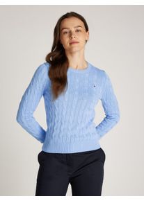 Tommy Hilfiger Damen Rundhalspullover "CO CABLE VAR LS C-NK SWT", blau, casual, Gr. L, unifarben, Strick, Obermaterial: 100% Baumwolle, Pullover, mit