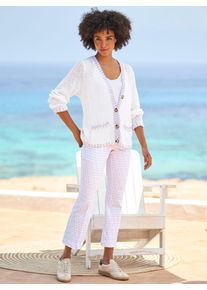 Heine Damen Cardigan, lila, Gr. 48, unifarben, gemustert, 100% Baumwolle, Strickjacken