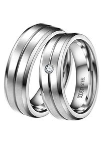 DOOSTI Trauring "Schmuck Geschenk Edelstahl Trauring Ehering Partnerring LIEBE", 52,mit Zirkonia, Edelstahl, 6mm, silber, Edelstahl, Fingerringe,