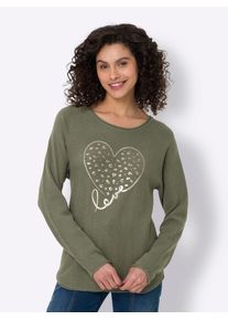 Heine Damen Rundhalspullover "Pullover", grün, Gr. 46, bedruckt, gemustert, metallic, 50% Viskose, 28% Polyester, 22% Polyamid, Pullover