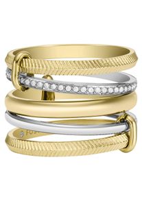 Fossil Damen Fingerring "JEWELRY ALL STACKED UP TWO-TONE PRESTACK RING, JF04592998", 15,5, Edelstahl, 15,6mm, gelb, Edelstahl, Fingerringe, mit