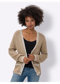Heine Damen Cardigan, beige, Gr. 46, unifarben, gemustert, 100% Baumwolle, Strickjacken