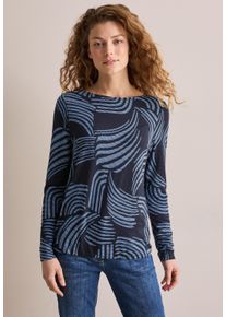 Cecil Damen Print-Shirt, blau, casual, Gr. XL, bedruckt, Stoff, 51% Viskose, 43% Polyester, 6% Elasthan, Shirts, mit U-Boot-Ausschnitt
