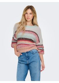 Only Damen Rundhalspullover "ONLALYSSA L/S LIFE O-NECK CC KNT", grau, modisch, Gr. L, gestreift, Strick, Obermaterial: 100% Polyester, Pullover