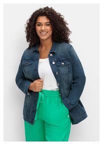 sheego Damen Jeansjacke "Große Größen", blau, casual, Gr. 56, unifarben, Obermaterial: 98% Baumwolle, 2% Elasthan, Jacken, in längerer, taillierter