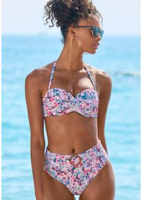 s.Oliver Damen Bügel-Bandeau-Bikini-Top "Scatter", lila, Gr. 34, floral, Polyamid, Recycling-Polyamid, Microfaser, Bikini-Oberteile, florales Design,