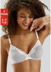 Petite Fleur Damen Bralette-BH, Gr. 70, grau, Spitze, Obermaterial: 90% Baumwolle, 5% Elasthan, 5% Polyamid, klassisch, BHs, ohne Bügel aus Baumwolle