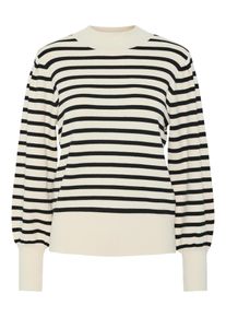 Y.A.S Damen Strickpullover "YASFONNY LS KNIT PULLOVER S. NOOS", beige, modisch, Gr. L, gestreift, Strick, Obermaterial: 72% Viskose, 28% Polyester,