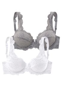 Petite Fleur Damen Bügel-BH, Gr. 75, grau, Spitze, Obermaterial: 80% Polyamid, 20% Elasthan, feminin, BHs, aus Spitze, Dessous