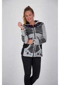 DEPROC Active Damen Fleecejacke "Patchwork NUNAVUT LIGHT GRAY & NEW FLOWER POWER", grau, casual, Gr. 38, 100% Baumwolle, Jacken