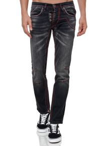 Rusty Neal Herren Straight-Jeans "RUBEN 45", schwarz, casual, Gr. 29, unifarben, 98% Baumwolle, 2% Elasthan, Jeans, mit trendigen Kontrastnähten