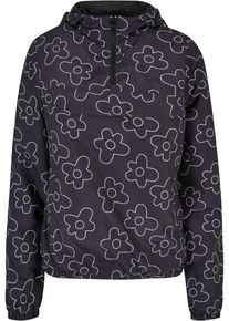 Urban Classics Damen Allwetterjacke "Urban Classics Damen Ladies AOP Pullover Jacket", schwarz, casual, Gr. S, mehrfarbig, 100% Polyester, Jacken