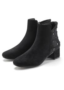 Lascana Damen Stiefelette, Gr. 41, schwarz, Textil, unifarben, Glitzer, elegant, Schuhe, mit raffiniertem Detail und Blockabsatz, kurzer Stiefel VEGAN