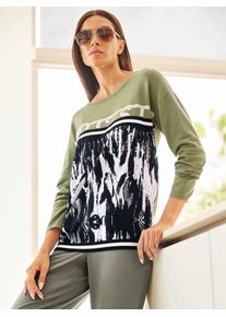 Heine Damen Rundhalspullover "Druck-Pullover", grün, Gr. 36, gemustert, mehrfarbig, 72% Viskose, 28% Polyamid, Pullover