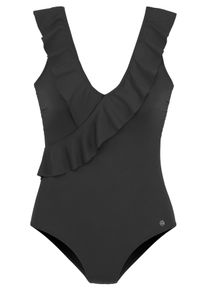 Lascana Damen Badeanzug, schwarz, Gr. 38, Microfaser, Polyamid, Badeanzüge, mit Tragevarianten und Rüschen-Volants