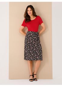Classic Basics Damen Jerseykleid "Jersey-Kleid", rot, Gr. 46, geblümt, gemustert, mehrfarbig, Jersey, Single Jersey, 100% Viskose, Kleider