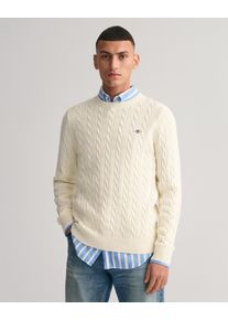 Gant Herren Strickpullover "COTTON CABLE C-NECK", beige, Basic, Gr. M, Strick, Obermaterial: 100% Baumwolle, Pullover, mit Wappen-Logostickerei auf
