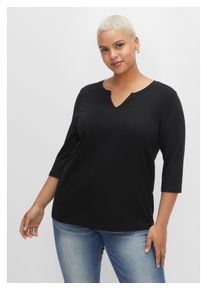 sheego Damen 3/4-Arm-Shirt "Große Größen", schwarz, casual, Gr. 44, unifarben, Obermaterial: 50% Baumwolle, 50% Modal, Shirts, aus trageangenehmem