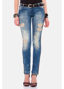 Cipo & Baxx CIPO & BAXX Damen Destroyed-Jeans "Jeans", blau, casual, Gr. 29, unifarben, 98% Baumwolle;2% Elasthan, Jeans, mit Glitzer-Streifen, WD-369