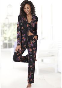 Vivance Dreams Damen Pyjama, Gr. 32, schwarz, Single Jersey, Obermaterial: 50% Baumwolle, 50% Viskose, geblümt, klassisch, Homewear-Sets, mit