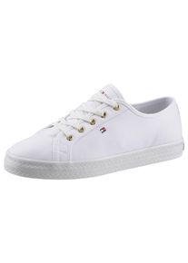 Tommy Hilfiger Damen Sneaker "ESSENTIAL NAUTICAL SNEAKER", Gr. 37, weiß, Textil, sportlich, Schuhe, mit goldfarbenen Ösen, Freizeitschuh, Halbschuh,