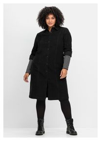 sheego Damen Blusenkleid "Große Größen", schwarz, modisch, Gr. 50, unifarben, Obermaterial: 100% Baumwolle, Kleider, aus weichem Cord, mit Krempelarm