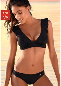 JETTE Damen Triangel-Bikini, schwarz, Gr. 34, Polyamid, Bikini-Sets, mit Volant
