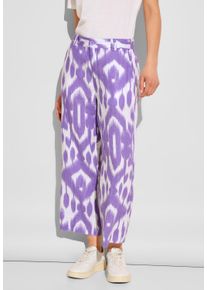 Street One Damen Stoffhose, lila, casual, Gr. 46, bedruckt, Stoff, 100% Leinen, Hosen, High Waist