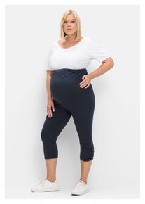sheego Damen Umstandsleggings "Große Größen", blau, casual, Gr. 46, unifarben, Obermaterial: 95% Baumwolle, 5% Elasthan, Hosen, in Capri-Länge, mit