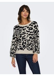 Only Damen Rundhalspullover "ONLLIMA LIFE LS JQ O-NECK KNT", schwarz-weiß, modisch, Gr. XS, gemustert, Strick, Obermaterial: 50% Viskose, 28%