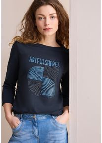 Cecil Damen Langarmshirt, blau, casual, Gr. XS, bedruckt, Jersey, Obermaterial: 50% Baumwolle, 50% Modal, Shirts, mit Schimmer-Print