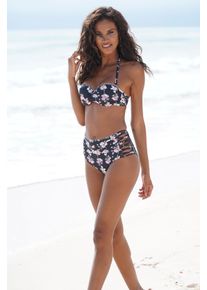 Sunseeker Damen Bügel-Bandeau-Bikini-Top "Ditsy", schwarz, Gr. 34, geblümt, bedruckt, Polyamid, Bikini-Oberteile, mit Häkelkante