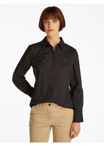 Tommy Hilfiger Damen Hemdbluse "ESS POPLIN REGULAR SHIRT", schwarz, klassisch, Gr. 34, unifarben, Popeline, Obermaterial: 69% Baumwolle, 27%