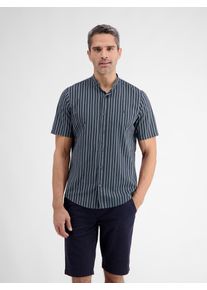 Lerros Herren Kurzarmhemd "Lerros Gestreiftes Hemd mit Stehkragen", blau, Gr. M, 100% Baumwolle, Hemden