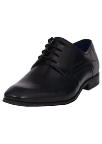 Bugatti Herren Schnürschuh, Gr. 44, schwarz, Leder, elegant, Schuhe, Blockabsatz, Abendschuh, Businessschuh, Festtagsschuh, Logoprägung