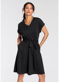 Bruno Banani Damen Jerseykleid, schwarz, feminin, Gr. 40, clean, unifarben, Milano Rib, Obermaterial: 75% Polyester, 20% Viskose, 5% Elasthan,
